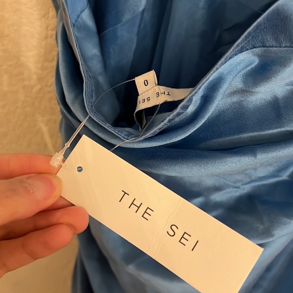 New - The Sei  Cross Wrap Halter Gown blue silk - Picture 15 of 16